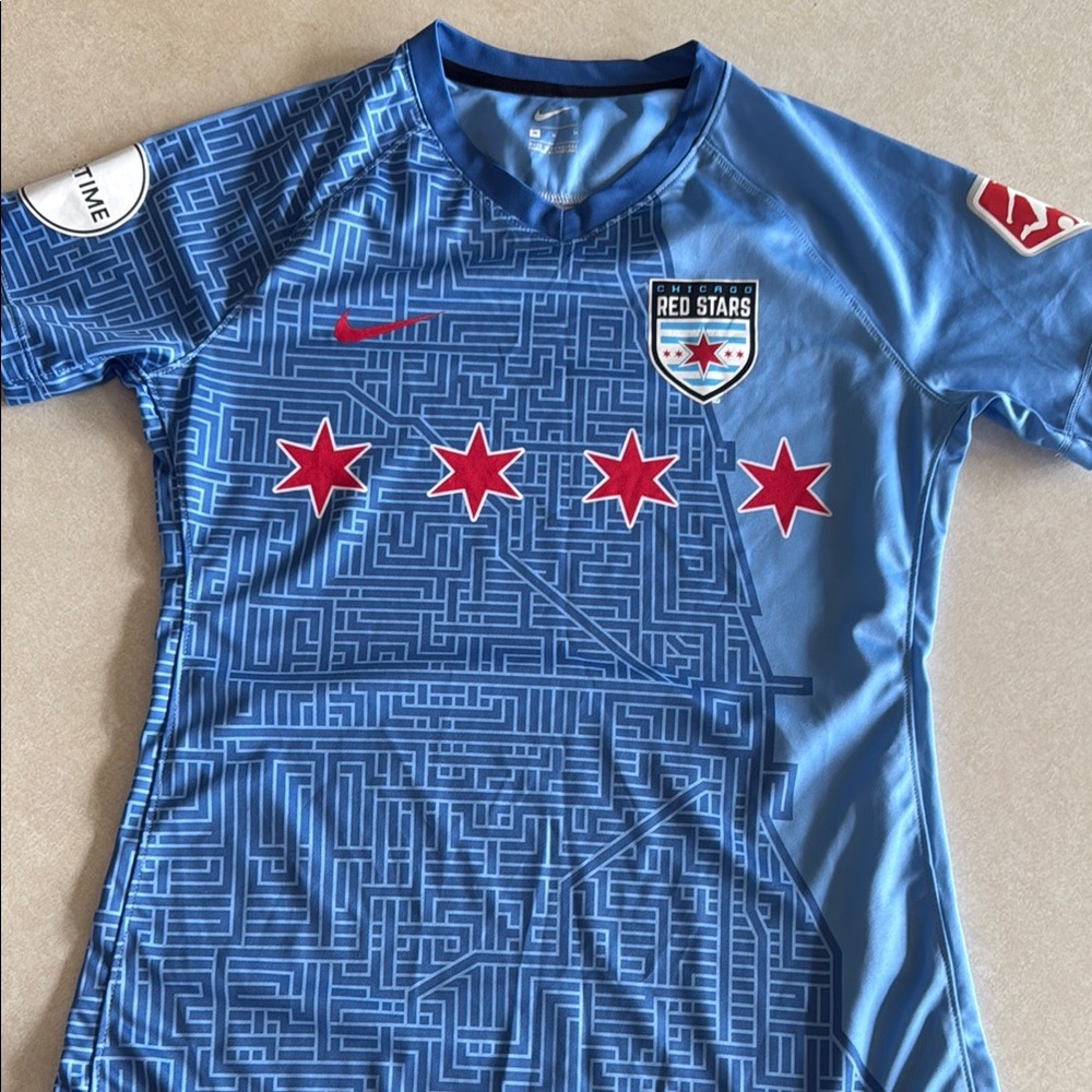 Nike Blue and Red Soccer Jersey with Chicago Stars